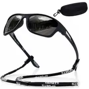 Men Sunglasses Polarized Glasses Fishing Wrap Around Eyewear with Strap and Zippered Case