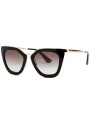 Prada - Cat Eye Sunglasses Metal, Black, Designer-engraved Graduated Grey Lenses, Gold-tone Hardware and Designer-engraved Arms One Size