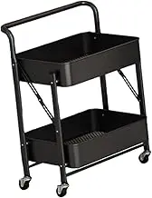 Generic Rolling Cart with Wheels Utility Cart Folded Heavy Duty Carbon Steel Mobile Shelving Kitchen Storage Rack for Laundry Office, Black