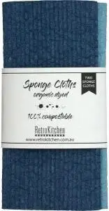 Retrokitchen 100% Compostable Sponge Cloth Organic Dyed Marine 2pk