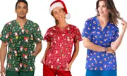 Unisex Cotton Christmas Printed Scrub Top