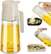 YARRAMATE 16oz/470ml Easy Refillable Oil Sprayer for Cooking, 2 in 1 Oil Dispenser for Kitchen and Oil Sprayer Bottle, Food-Grade Glass Oil Mister with Simple Open Design, Air Fryer,BBQ (Creamy White)