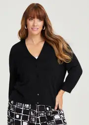 [TS] Taking Shape Ivy V-neck Natural Knit Cardigan Size 10 in Black, Viscose - Plus Size Women's Clothing Black