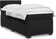 vidaXL King Single Box Spring Bed - Black Fabric Upholstered - Pocket Spring Mattress with Topper - Bedroom Furniture