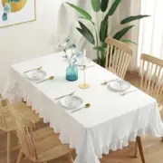 Rectangular Tablecloth with Ruffles Cotton Linen Plain Tablecloth Home Decor