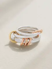 [Spinelli Kilcollin] Spinelli Kilcollin - Orion Set Of Three Sterling Silver And 18-karat Yellow And Rose Gold Rings - 5 5 Silver