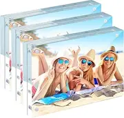Picture Frames Acrylic, 3 Pack 4 x 6 Acrylic Frame, Horizontal Magnet Double Sided 4x6 Picture Frame, 10+10MM Thick Clear Frameless Desktop Display Self Standing Magnetic Acrylic Block Photo Frame Gift Ideal