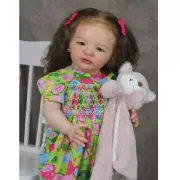 Completed Reborn Doll Toddler Girl 28" Brown Long Curly Hair Rooted Cloth Body