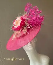 Aimee Fuller Kentucky Derby Hat Shocking Hot Pink Gold Fuchsia Ascot Fascinator