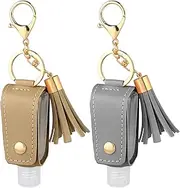 Mozeat Lens 2 Pcs Small Hand Sanitizer Keychain Portable Leather Hand Sanitizer Holder Leakproof Empty Bottles