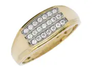 14k Yellow Gold Three Rows Prong-Set Diamond Engagement Wedding Ring Band 0.40Ct