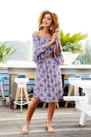 Off Shoulder Floral Dress--HAND-190