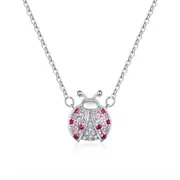 Silver plating Pink Ladybug Insect Chain Pendant Necklace for Women Kid Gifts Jewelry