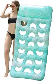 SVCEQZE Inflatable Pool Float, 180x90cm Swim Inflatables, Pool Raft, Inflatable Pool Lounger Float with Headrest, Waterproof Floating Rafts with Headrest, Leaf Pattern Design Floating Rafts