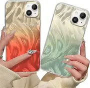 Buoluoioir Pack of 2 Case for iPhone 15 6.1 Inch, Mobile Phone Case with Colour Gradient, Feather Texture Pattern, Aesthetic Design, Glitter Protective Case, Translucent Shockproof Scratch-Resistant