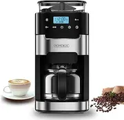 [HOMOKUS] 10-Cup Coffee Maker with Grinder, Touch Screen, Automatic Brew, Warming Plate, 1.5L Water Tank, Removable Filter