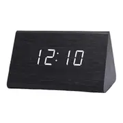 Modern Triangle LED Wooden Alarm Clock Classical Digital Sound Control Desk Clock Thermometer (Black Wood and White Light) 12.00X8.00X6.00CM