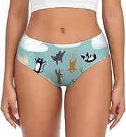 [SAAKE] Raining Cats & Dogs Print Women's Briefs XS S M L XL XXL 3XL 4XL Plus Size Briefs Bikini Ladies Underpants