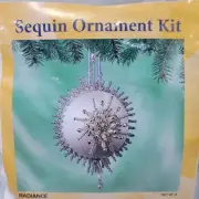 VTG Silk Thread Beaded Sequin Christmas Ornament Kit White Silver Sunrise Craft
