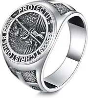 [SHEAISRS] Men's Cross Rings 925 Sterling Silver St Christopher/Saint Florian Ring for Men 8#
