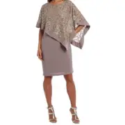 R&M Richards Capelet Poncho Metallic Dress Champagne Size 8 NWT $160 Wedding