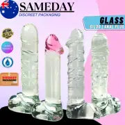 Crystal Glass Dildo Thruster Realistic Dong Anal Plug Butt Vagina Adult Sex Toy