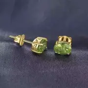14K Yellow Gold Plated 2Ct Oval Cut Lab Created Peridot Stud Earring
