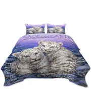 Positive Wildlife Animal Art White Tiger Cubs Coverlet