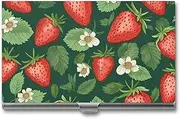 [LKHDS] Slim Aluminum Alloy Business Card Holder Fresh Strawberries And Leaves Pocket Business Card Case Portable Business Card Wallet Business Card Holders Handheld Card Box for Women Men, style, One size