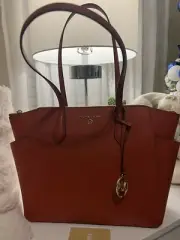 NWT Michael Kors Marilyn Medium Top Zip Tote Leather Deep Oranges