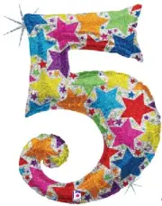 (1) Number FIVE #5 5th BIRTHDAY Party HOLOGRAPHIC Mylar Helium Balloon 40"