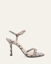 ROMY HIGH HEEL SANDALS NATURAL SNAKE PRINT LEATHER