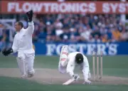 Saqlain Mushtaq of Surrey is run out for 11 runs by Leicester- Old Cricket Photo