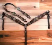 Genuine Argentina Leather Headstall and Breast Collar Set for Horse Decorated