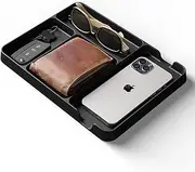 [Uncluttered Designs] Pocket Deck for Everyday Objects Organizer Tray for Men Bamboo Fiber Compartments for Keys, Jewellery, Charging Station, Wallet, Office Decor, Bedside Table & Man Room (Black)