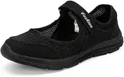 [SAGUARO] Women's Breathable Walking Shoes Ladies Fashion Mary Jane Sneakers Adjustable Working Nurse Shoes Lightweight Flats Roll I, Black, 7