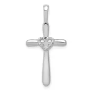 14k White Gold 1/10ct. Real Diamond Cross w/Heart Pendant