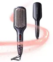MEGAWISE Pro Ceramic Ionic Hair Straightener Brush for Home Salon Straighteni...