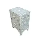 In Stock. Abacus & Hunt Bone Inlay Bedside Table in Grey Floral.