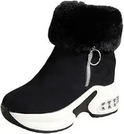 [ZJWBB] Women's Winter Snow Boots Pointed Toe High Heel Winter Short Boots Comfortable Side-Zip Hidden Wedge Platform Sneakers Booties