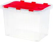Superio 19 Qt Hinged Lid Storage Tote, Stackable Storage Container, 6 Pack Red