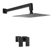 ACA WELS WATERMARK Square 10'' Ultrathin Stainless Steel Rainfall Shower Head Set 400mm Wall Extension Arm Dropper Twin Taps Black