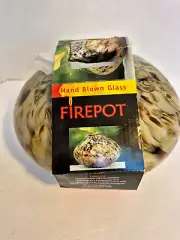 NEW Amazing Hand Blown Glass Marbled Design Fire Pot Pit Tabletop Indoor Outdoor