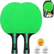 Oimzzr Ping Pong Paddles and Table Tennis Set Pack of 2 Ping Pong Rackets with 3 Balls and Carry Bag for Beginners Boys Girls Green