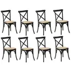 Oikiture 8PCS Crossback Dining Chair Solid Birch Timber Wood Ratan Seat Black