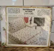 Vintage 70s Sheet Set Mohawk Tastemaker Twin Flat Fitted Percale USA Pink Floral