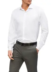[Van Heusen] Wash N Wear Plain Euro Long Sleeve Business Shirt in White