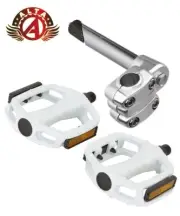 ALTA Original 4-Bolt 22.2mm BMX Stem Chrome & Alloy Pedals 9/16" in White