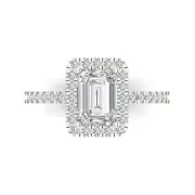 1.85 Emerald Lab created Sapphire Promise Bridal Wedding Ring 14k White Gold