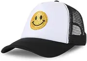 [Generic] Smiley Face Trucker Hat Women Baseball Cap Mesh Men’s Snapback Summer Preppy Party Retro Unisex